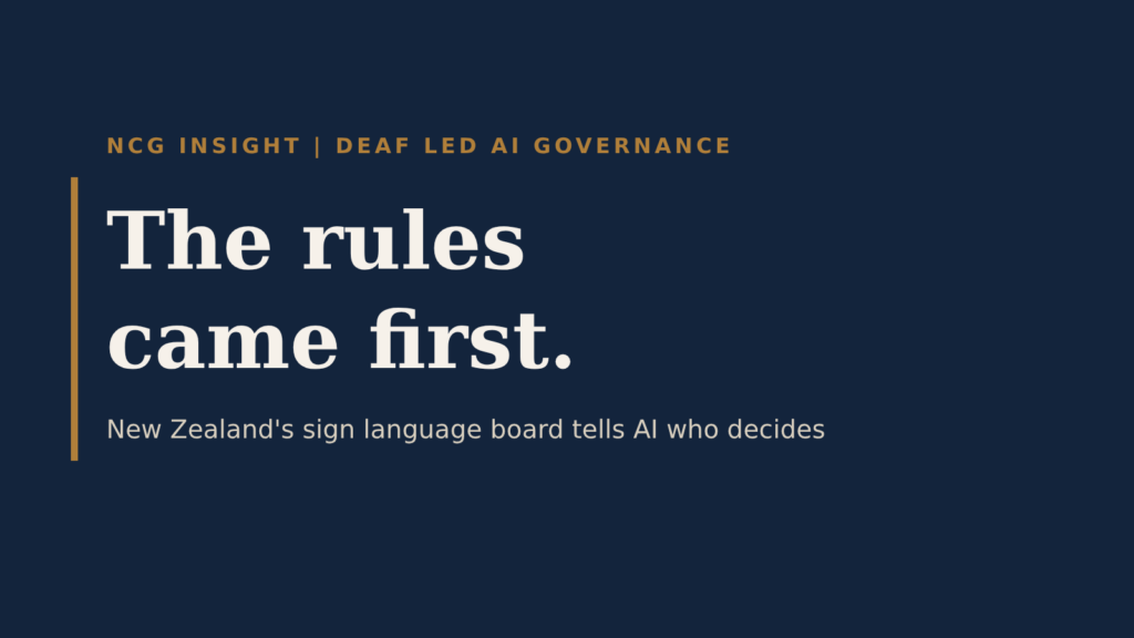 NCG Insight cover: The rules came first. New Zealand's sign language board tells AI who decides.
