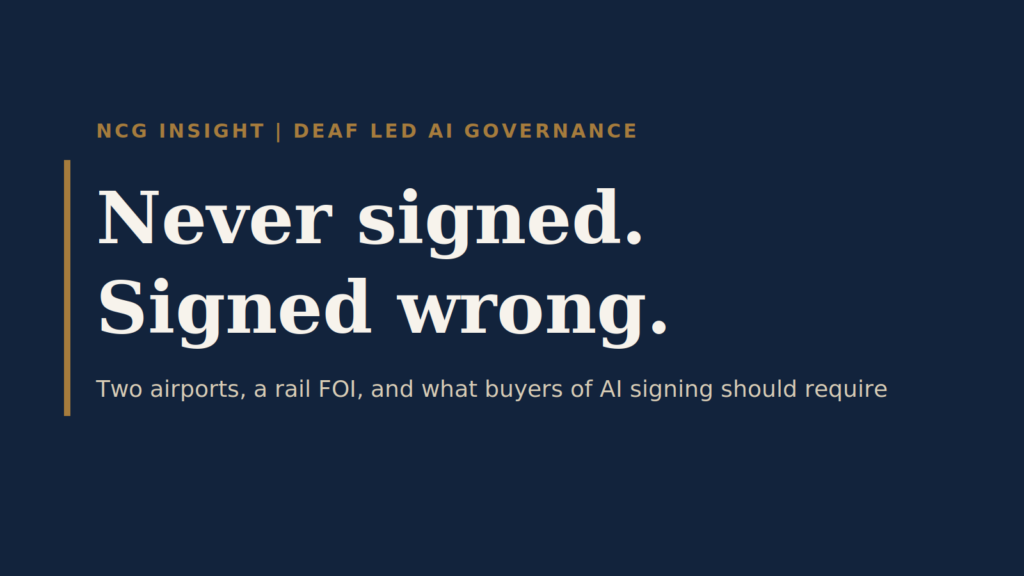 Title card reading: Never signed. Signed wrong. Two airports, a rail FOI, and what buyers of AI signing should require.